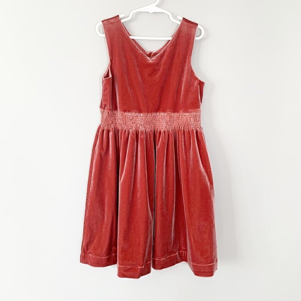 Rowe Girls Dusty Rose Velvet Smocked Waist Button Back Dress Size 7‎